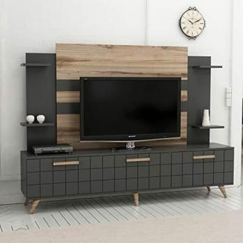 Homemania Mueble para TV, aglomerado melamínico, Nogal, Antracita, 180 x 35 x 136 cm