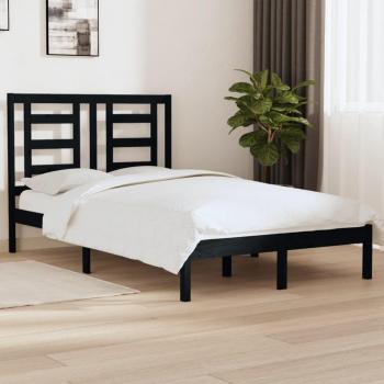 Estructura de cama de madera maciza de pino gris redonda negra 120x200 cm