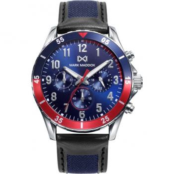 Mark Maddox - Reloj de hombre Mission multifunción con correa de piel azul