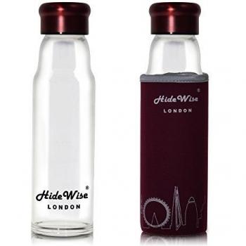 Botella de agua de cristal de calidad premium de hidewise London en funda de nailon