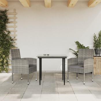 Juego de comedor jardín 3 pzas ratán sintético acero gris negro