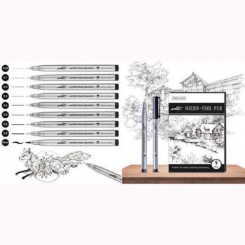 Estuche de Rotuladores Micro-Fine Alex Bog Gama Artist, Pack de 9, Color Negro
