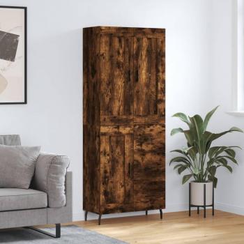 Aparador alto de madera contrachapada en roble ahumado, dimensiones 69,5x34x180 cm, acabado marrón