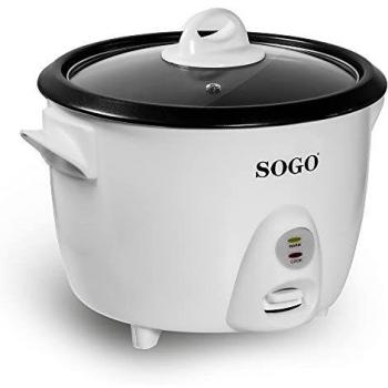 Sogo SS-10065 Olla arrocera y vaporera eléctrica inteligente 1.5 litros 8 tazas metal acabado blanco, 500W