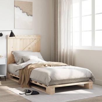 Cama individual con cabecero 90x200 cm en madera maciza de pino color marrón