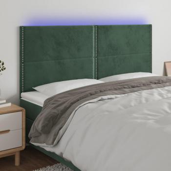 Cabecero LED terciopelo verde oscuro 200x5x118/128 cm