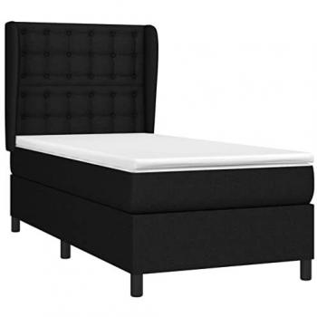 Cama box spring con colchón viscoelástico de espuma, protector, muelles ensacados, adaptable, acolchado reversible, tela negro 90x200 cm