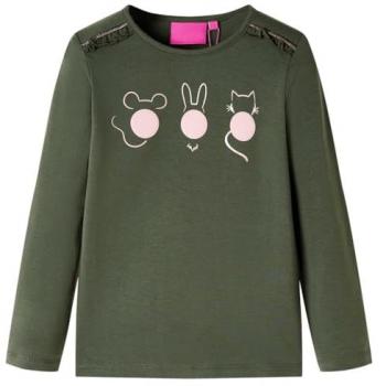 Camiseta Infantil de Manga Larga Estampado de Animales Jersey Ropa Caqui 140