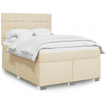 Cama Box Spring con Colchón de Tela Color Crema 140x190 cm