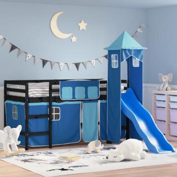 Cama alta para niños con torre de madera de pino azul 90x200 cm