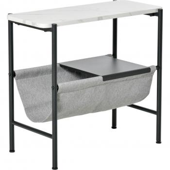 Mesa Auxiliar Moderna con Bolsillo de Lona y Estante Extraíble