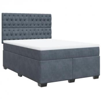 Cama box spring con colchón de terciopelo gris oscuro 140x190 cm
