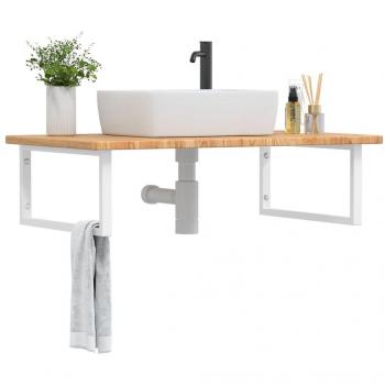 Estante de lavabo de pared de acero y madera maciza de roble Vidaxl 507031 - Estante de lavabo, material: acero y madera maciza de roble, diseño para montaje en pared