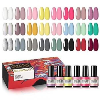 ROSALIND Esmaltes Semipermanentes de Pastel Uñas, 24 Colores Pintauñas Permanente Kit de Esmaltes de Uñas en Gel UV LED 7ml, para el hogar y el salón