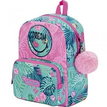 OFITURIA Smiley Dream, Infantil Tamaño Reducido, Mochila Guarderia con Compartimento de Cremallera Metalica Gruesa de Fácil Acceso y Bolsillo Frontal-Medidas 23 x 28 x 10 cm para Niñas, Rosa