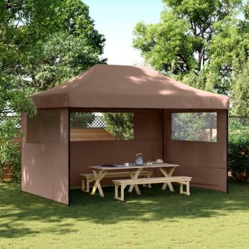 Carpa plegable Pop-Up con 3 paredes laterales marrón vidaXL