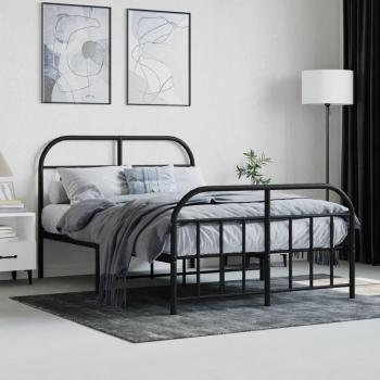 Cabecera y Pediera Black Metal 120x200 cm, Estructura de cama con cabecero y pie de cama en metal negro