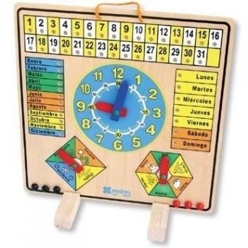 Andreu Toys - Calendario-Reloj El Tiempo, Hecho en Madera
