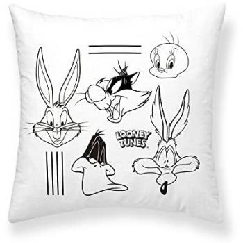 Funda de cojín Looney Tunes Looney B&w B Blanco Multicolor 45 x 45 cm, 100% algodón, suave, varios tamaños disponibles