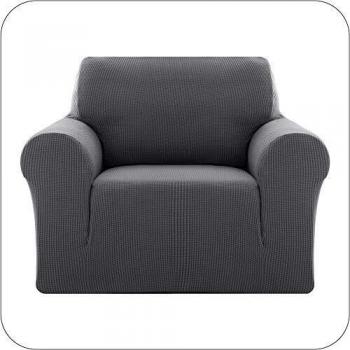 UMI. by Amazon Funda Sofa Suave Elastica de Color Liso 1 Plaza Gris