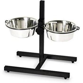 Soporte para Comederos + 2 Comederos de Acero Inoxidable - 21 cm, 1.75 L