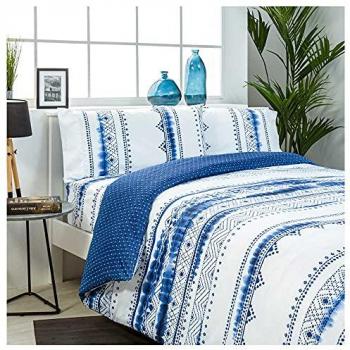 Funda Nórdica Reversible IFACH de Microfibra Azul Hipoalergénica con Cierre de Botones - Incluye Funda Nórdica y Fundas de Almohada (Cama 135)
