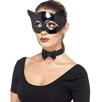 Smiffy's-44528 Kit instantáneo de Gato de Fever, con Careta con Efecto Mojado y Collar, Color Negro, S