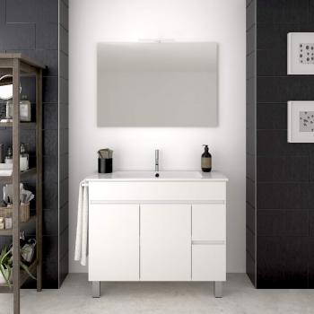 DUCHA.ES Mueble DE BAÑO con Lavabo, Toallero Y Espejo Blanco con Aplique LED Varias Medidas