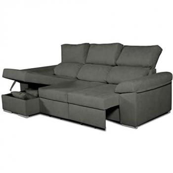 Sofá Chaise Longue Esquinero Convertible en Cama Darg Izquierda 235x148 cm Negro Tejido Acualine con Asientos Extensibles y Arcón - Incluye Envío y Montaje