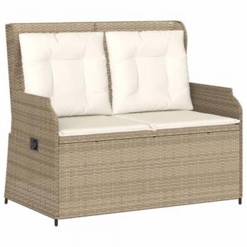 Sillón reclinable de jardín con cojines ratán sintético beige