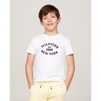 Camiseta de niño Tommy Hilfiger de manga corta y cuello redondo con logo frontal Monotype Flock Regular