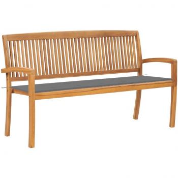 Stackable Garden Bench with Cushion 62.6 Solid Teak Wood