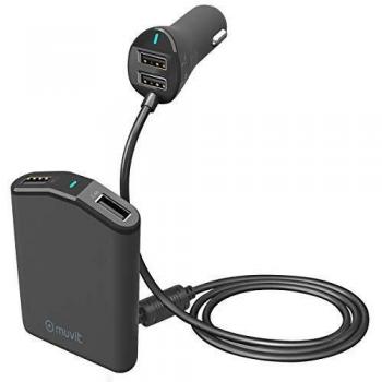 Muvit Cargador Coche 2 USB 2.4A x 2 con extensión 2 USB 2.4A x 2 Total 9.6A Negro