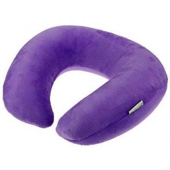 FakeFace-Cojín reposa cuello hinchable tacto suave, diseño en forma de S, cómodo adecuado para adultos e infantil para niño gracias a su flexibilidad de calidad superior en tren, avión casa de coche azul morado
