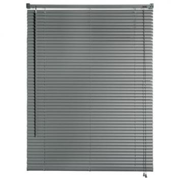 Persiana Veneciana de Vinilo Gris 45x130 con Cordón Autobloqueo y Soportes Ocultos, Fácil Instalación en Pared o Techo