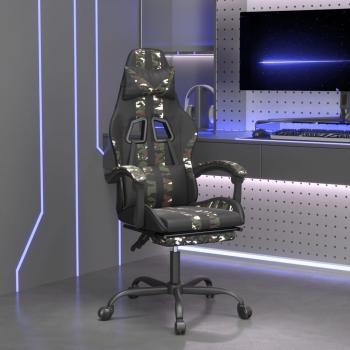 Silla Gaming Giratoria con Reposapiés de Cuero Sintético Negro y Camuflaje