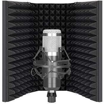 Neewer Pro Protector Aislamiento de Micrófono Filtro Pop de 3 Paneles Frente de Espuma Absorbente de Alta Densidad y Placa Posterior Metálica Ventilada Compatible con Blue Yeti