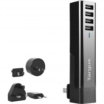 Targus APA750EU - Cargador rápido USB de 4 Tomas, Color Negro