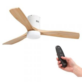 Ventilador de Techo LED 58W Ø132 cm Madera Natural Blanco/Haya Motor DC 40W Silencioso + Luz 18W CCT Modo Verano/Invierno con Mando a Distancia