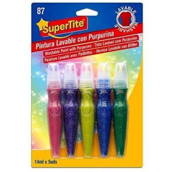 Supertite Pintura lavable de purpurina, 5 unidades 14ml