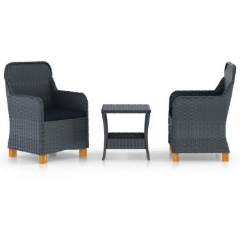 3-Piece Dark Grey Poly Rattan Garden Lounge Set with Cushions