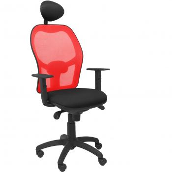 Silla de Oficina Jorquera en Malla Roja y Asiento Bali Negro con Cabecero Fijo - Piqueras y Crespo