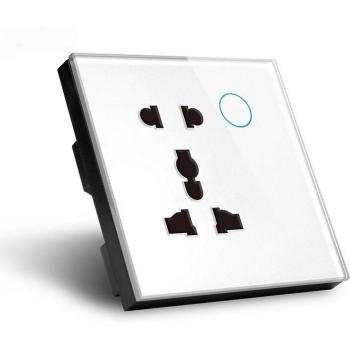 Enchufe Inteligente WiFi UK 5 Pines con Panel de Cristal Templado Negro, Compatible con Google y Alexa, 86*86*38MM