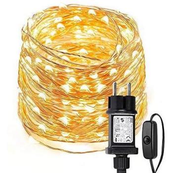 LE 10m 100 LED Guirnalda Luces Exterior Interior con Enchufe, Impermeable IP65 Luces de Hadas, Blanco Cálido Luz de Decoración con Alambre de Cobre, Decorar Fiesta, Boda, Navidad, Balcón, Jardín etc.