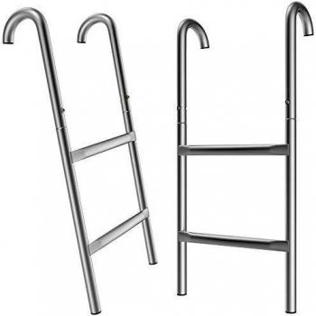 Escalera para trampolín de metal 66 cm, 2 peldaños, resistente a UV, instalación flexible