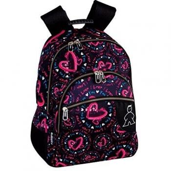 Perona 072210 Corazones Mochila Tipo Casual, 42 cm, Negro
