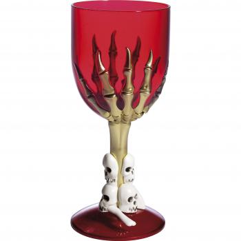 Smiffys- Copa gótica de Vino, Roja, con pie de Calavera y Mano de Esqueleto, Color Rojo, 1 Unidad