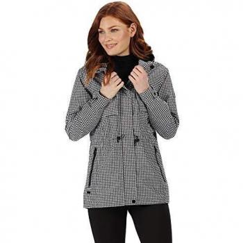 Regatta Bronya - Chaqueta impermeable y transpirable con capucha para mujer con forro de tafetán, Mujer, Chaquetas Impermeable Shell, RWW330 8K410L, negro/blanco, 38