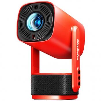Proyector portátil SkyEcho FreeONE con 350 lúmenes ANSI, resolución nativa de 720P, altavoces de 2*5W, enfoque automático y corrección automática de keystone - Rojo