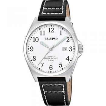 Reloj Calypso K5868/1 Basic Hombre - Acero Inoxidable 316L Plateado, Esfera Blanca, Correa de Piel Negra
